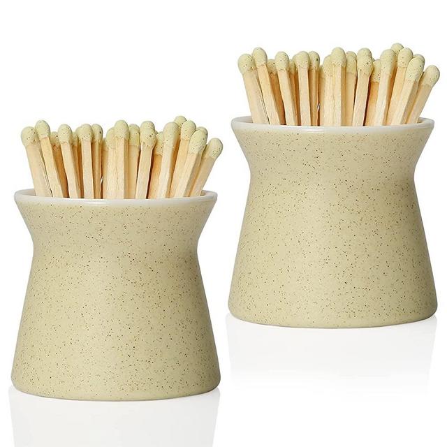 Haillai 2 Pack Match Holder with Striker, Handmade Ceramic Match Box for All Matches, Cute Home Decor Match Jar with Striker for Candle, Fireplace, Parlor. Off White - (Sold Without Matches)