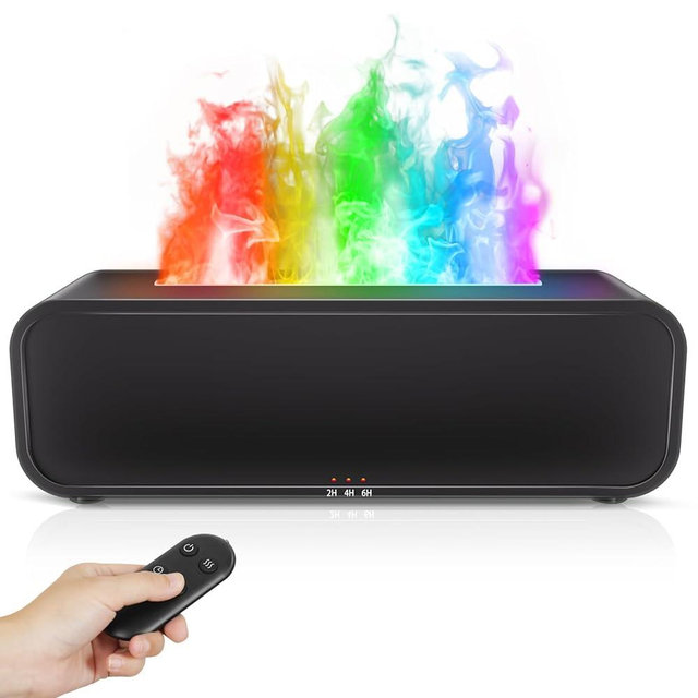 Music Sync Colorful Flame Essential Oil Diffuser, Rainbow Flame 250 mL Ultrasonic 7 Changing Colors Aroma Diffuser Humidifier with Remote Control for Bedroom Home Office Yoga Meditation (Black)