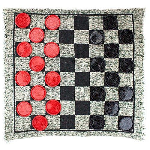 Giant 3-in-1 Checkers and Mega Tic Tac Toe with Reversible Rug – Indoor/Outdoor Jumbo Classic Board Games for Friends, Kids, & Family Fun – Great for Game Night, BBQ, Travel, Parties, & Events