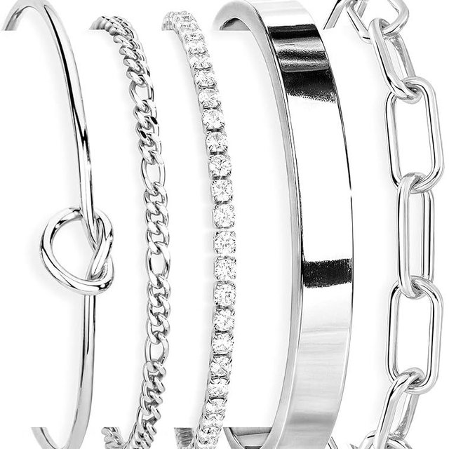 Gokeey Gold Bracelets Set for Women Non Tarnish, Waterproof 14K Gold Plated Sterling Silver Chunky Cuff Bracelet Stackable Gold Bangles Bracelet for Women Trendy Fashion Accessories Tie Knot Cuban Rope Paperclip Beaded Bracelet Stack Jewelry Mothers Day Gifts for Mom Birthday