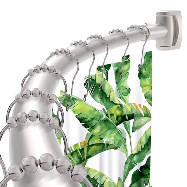 Brushed Nickel Curved Shower Curtain Rod 33-78 Inches Adjustable Splicing Design Curved Shower Rods Round Shower Curtain Rod Rust Proof Stainless Steel Curved Shower Rods For Bathroom Need to Drill