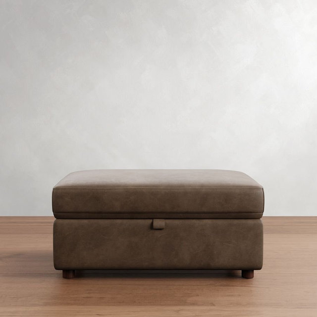 Ultra Lounge Leather Storage Ottoman, Down Blend Wrapped Cushions, Gravel Chocolate