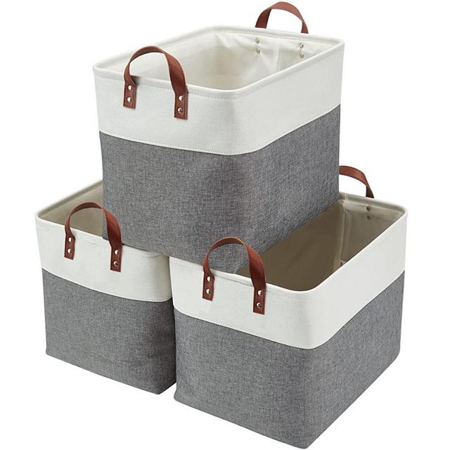 DECOMOMO Large Storage Baskets | Closet Storage Bins 17x12x13inch Canvas Baskets For Storage Laundry Nursery Toys Cloth Linen (Slate Grey & White, XXL - 3 Pack)