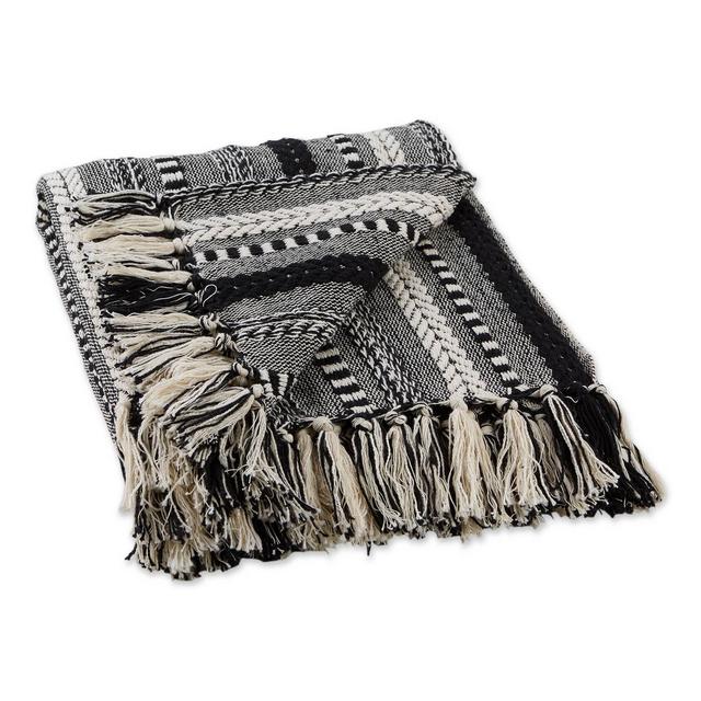 50"x60" Braided Plaid Striped Throw Blanket Black - Design Imports