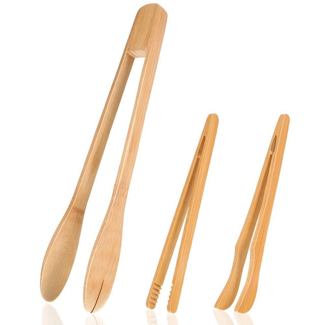 Zopeal 3 Pcs Wooden Tongs Wooden Kitchen Tongs Long Bamboo Kitchen Tongs Bamboo Toaster Tongs Wooden Cooking Tongs for Kitchen Picking Up Cheese Bacon Toast Cake Fruits Bread