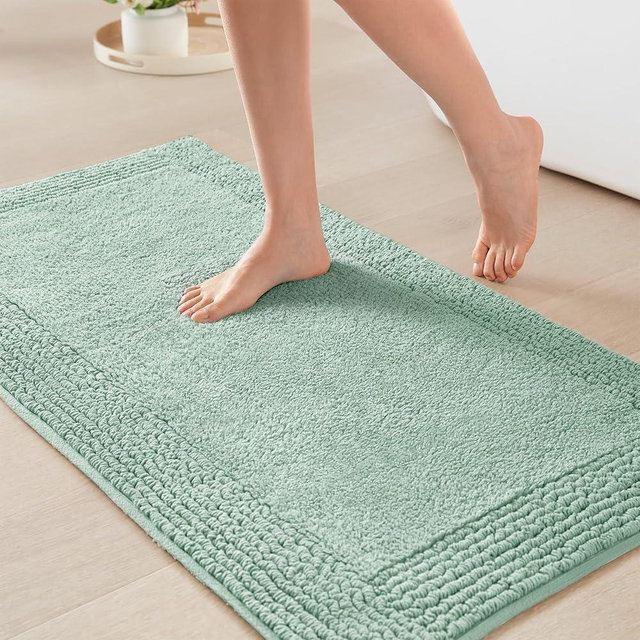 Madison Park Splendor Reversible 100% Cotton Tufted Bathroom Rug-3000 GSM Hotel Quality Luxurious Plush Medium Pile Bath Mat Absorbent, Quick Dry, Shower Room Décor, 20x30 Green