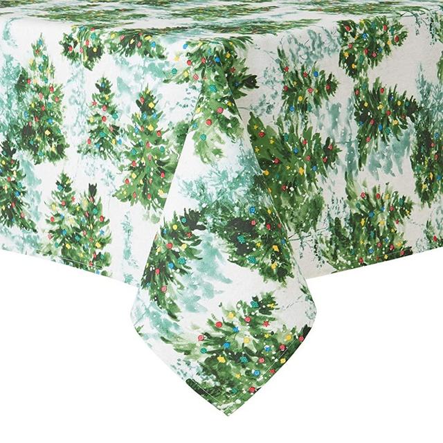 Fiesta Deck The Halls Fabric Tablecloth, 60"x102" Rectangle, Cream/Green
