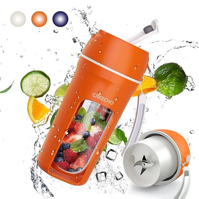 GREECHO Portable Blender, One-handed Drinking Mini Blender for Shakes and Smoothies, 12 oz Personal Blender with Rechargeable USB, Made with BPA-Free Material Portable Juicer, Carrot Orange