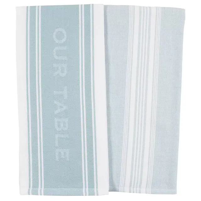 Our Table™ Banded Logo Kitchen Towels in Mist (Set of 2)