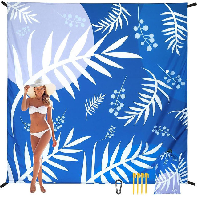 HIHOHO Beach Blanket, Sandproof Beach Mat, Waterproof Quick Drying Lightweight Outdoor Aztec Picnic Mat 79" X 83" for 2-4 Adults with Pocket for Travel, Camping, Hiking