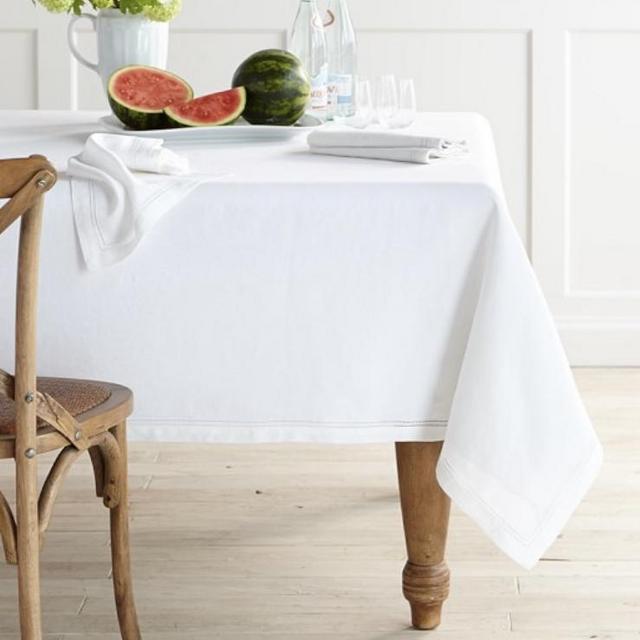 Linen Double Hemstitch Tablecloth - White