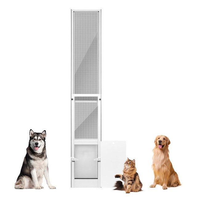 TIMOSS Large Dog Door for Sliding Glass Door, Patio Pet Door with Clear Flap,Magnetic Closing Curtain and UV Resistant Screen
