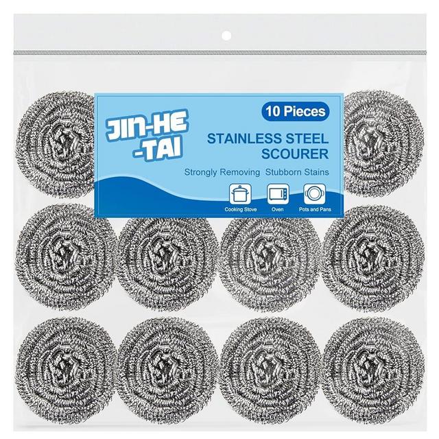 10 Pack Stainless Steel Scrubber, Steel Wool Srubber for Scouring Stubborn Messes from Pots and Pans, Stoves,Broiler Racks,Grills and More