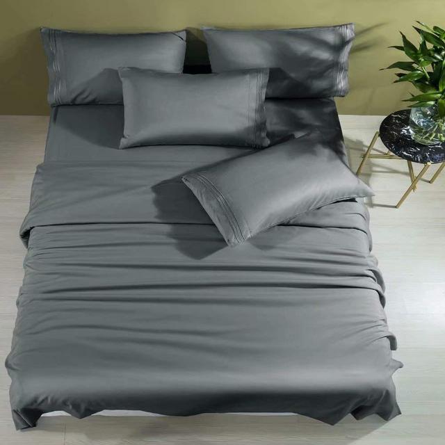 Shilucheng Cool 6PC 100% Bamboo Queen Size Bed Sheets Set 1800 Thread Count 16 Inch Deep Pockets Eco Friendly Soft Comforterble Wrinkle Fade and Hypoallergenic (Queen,Dark Grey)