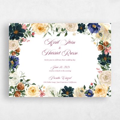 Raspberry, Yellow Wedding Invitation - Moderna Landscape
