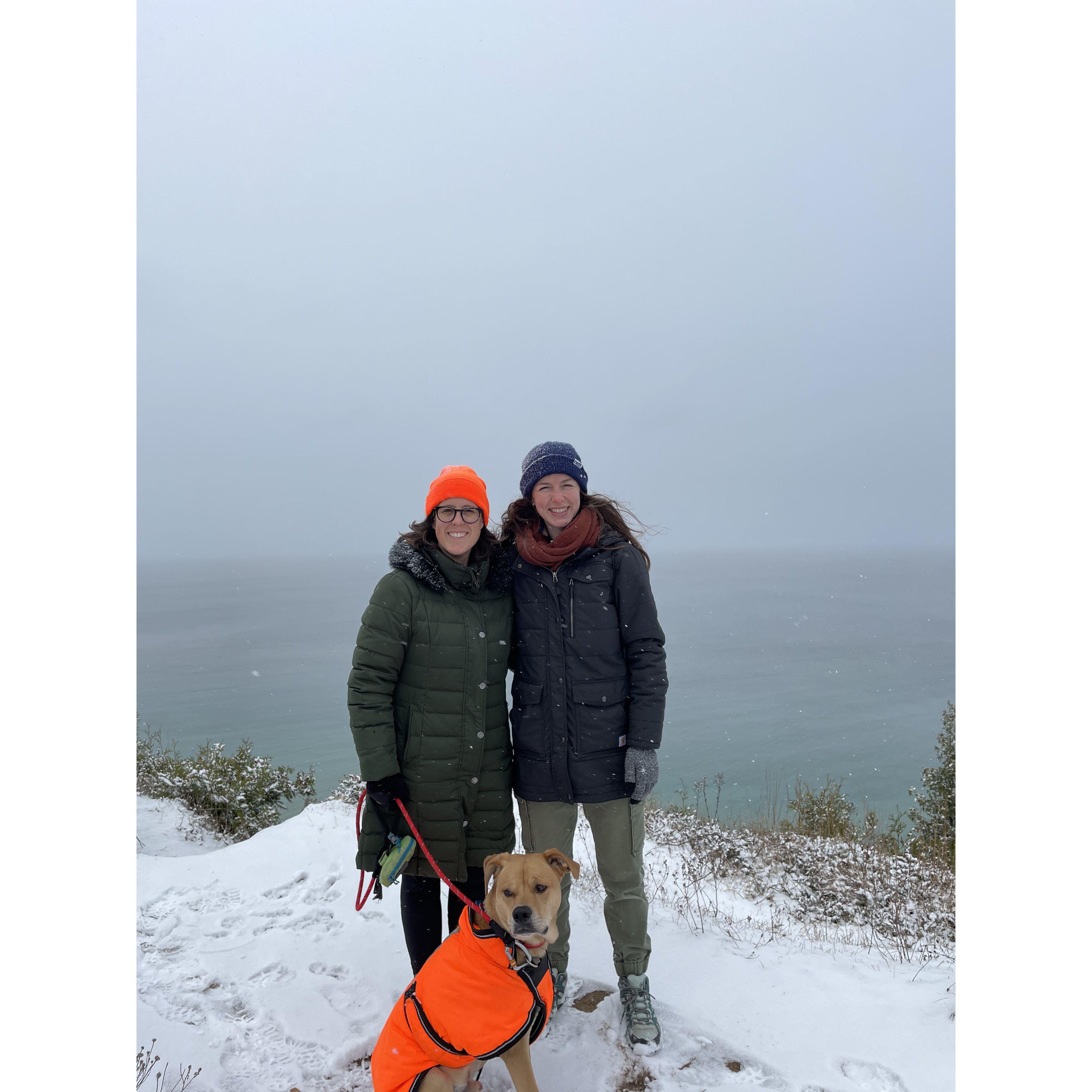 Winter hikes. Becca needs to get Nina some protective orange gear.