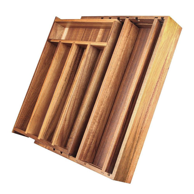 KITEISCAT Acacia Wood Expandable Silverware Organizer, Kitchen Utensil Drawer Organizer for Forks & Spoons, 8-Compartment Cutlery Tray, Flatware Holder