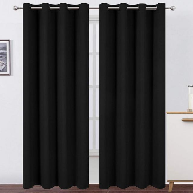 LEMOMO Blackout Curtains 66 x 84 inch/Black Curtains Set of 2 Panels/Thermal Insulated Room Darkening Bedroom Curtains