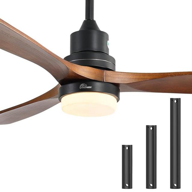 Sofucor 52 Inch Ceiling Fan with Lights and Remote, Low Profile Flush Mount Modern Wood Ceiling Fan for Indoor Bedroom Living Room Farmhouse Outdoor Patio Porch, Reversible DC Motor, Brown