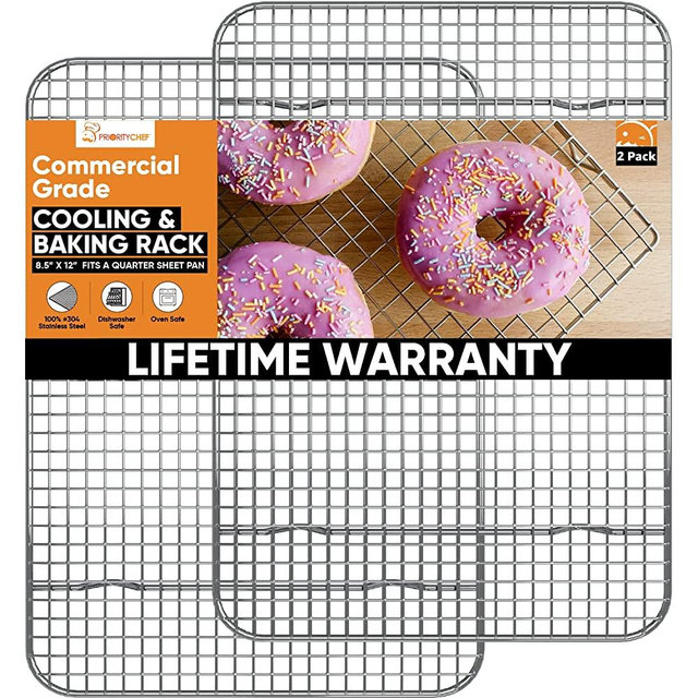 PriorityChef 18/8 Stainless Steel Cooling Rack, Heavy Duty Baking Rack For Oven Cooking, Fits Quarter Sheet Pan, Wire Rack For Cooking, 8.5" x 12" - 2 Pack