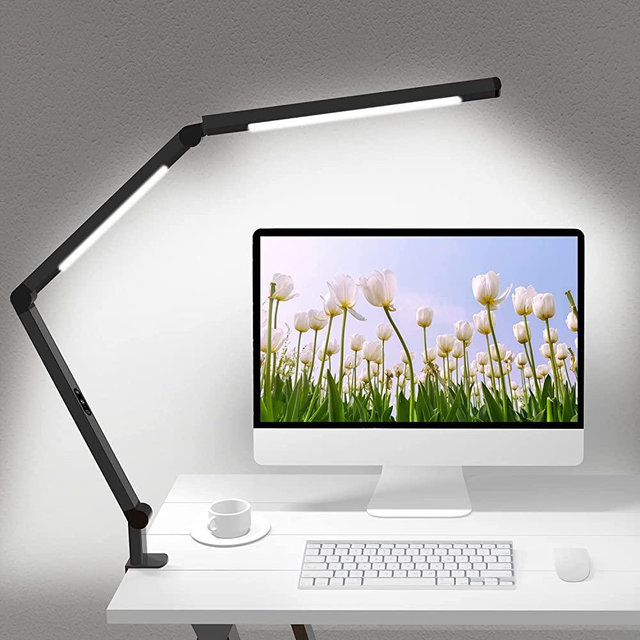 LED Desk Lamp with Clamp, Architect Desk Lamp with Dual Light and Adjustable Swing Arm, Clip-on Eye-Care 4 CCT Modes & 5 Brightness Levels Table Light Modern Desk Light for Dorm Home Office