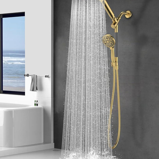 Dual Handheld Shower Head Combo, 2-in-1 Rain Shower Heads System 8 Inch Rainfall Shower Head and 10 Modes High Pressure Hand Held Showerhead with Built-in Power Wash