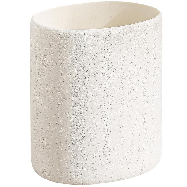 WUUAHOME Trash Can, 1.6 Gallon Small Bathroom Trash Can, Simple Oval Stone Look Garbage Bin, Decorative Waste Basket for Kitchen Office, Home Decor, Bedroom, Living Room White