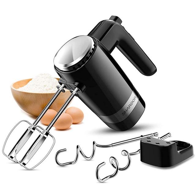SHARDOR Hand Mixer Electric 5-Speed Plus Turbo Handheld Kitchen Mixer with 2 Beaters, 2 Dough Hooks and Storage Case, Black