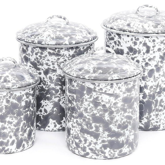 Enamelware 4 Piece Canister Set - Grey Marble