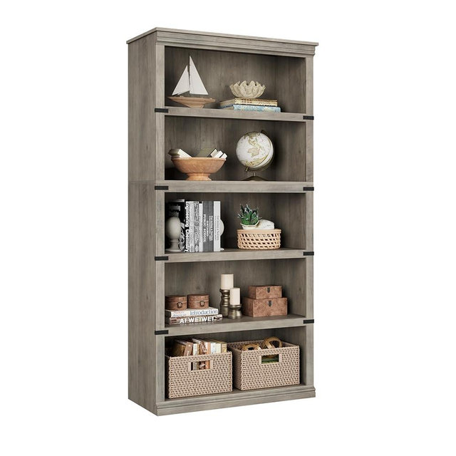 IDEALHOUSE 5 Tier Bookcase, Farmhouse Book Shelf with Storage Open Display Bookshelves, 67.4" Tall Book Case Wooden 5 Shelf Bookcase Home Decor Furniture for Home Office, Living Room, Bed Room - Grey