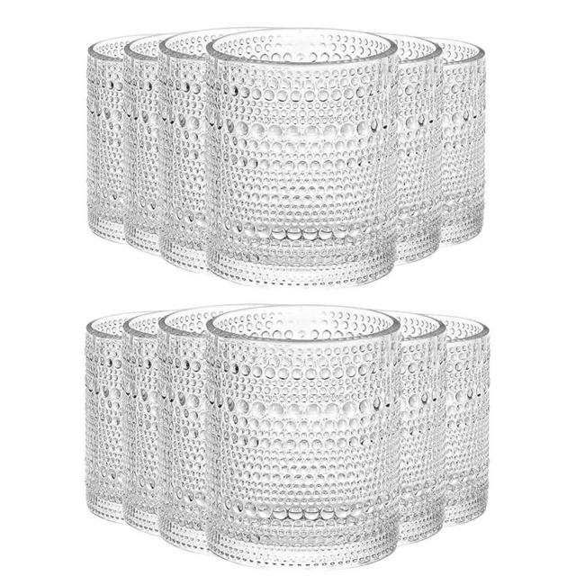 Amzcku Vintage Drinking Glass Set of 12 Kitchen Glasses Cup（13 OZ），for Water，Cocktail，Milk，Juice and Beverage.…