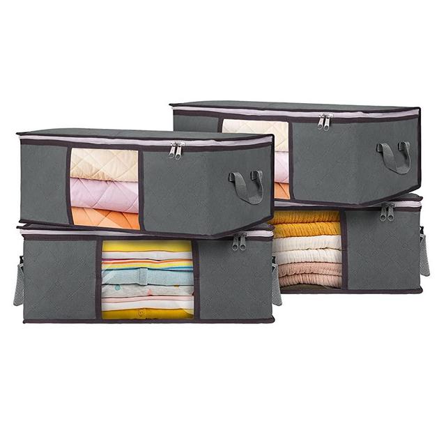 35L Practical Size Clothes Storage Bags with Clear Window, Double Zippers, Storage Bins for Under Bed, Closet Organizers and Storage Containers for Blankets Clothing Baby Clothes, 4 Pack, Grey