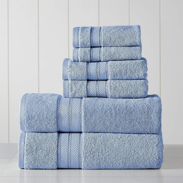 Modern Threads - Spun Loft 6-Piece 100% Combed Cotton Towel Set - Bath Towels, Hand Towels, & Washcloths - Super Absorbent & Quick Dry - 600 GSM - Soft & Plush, Blue
