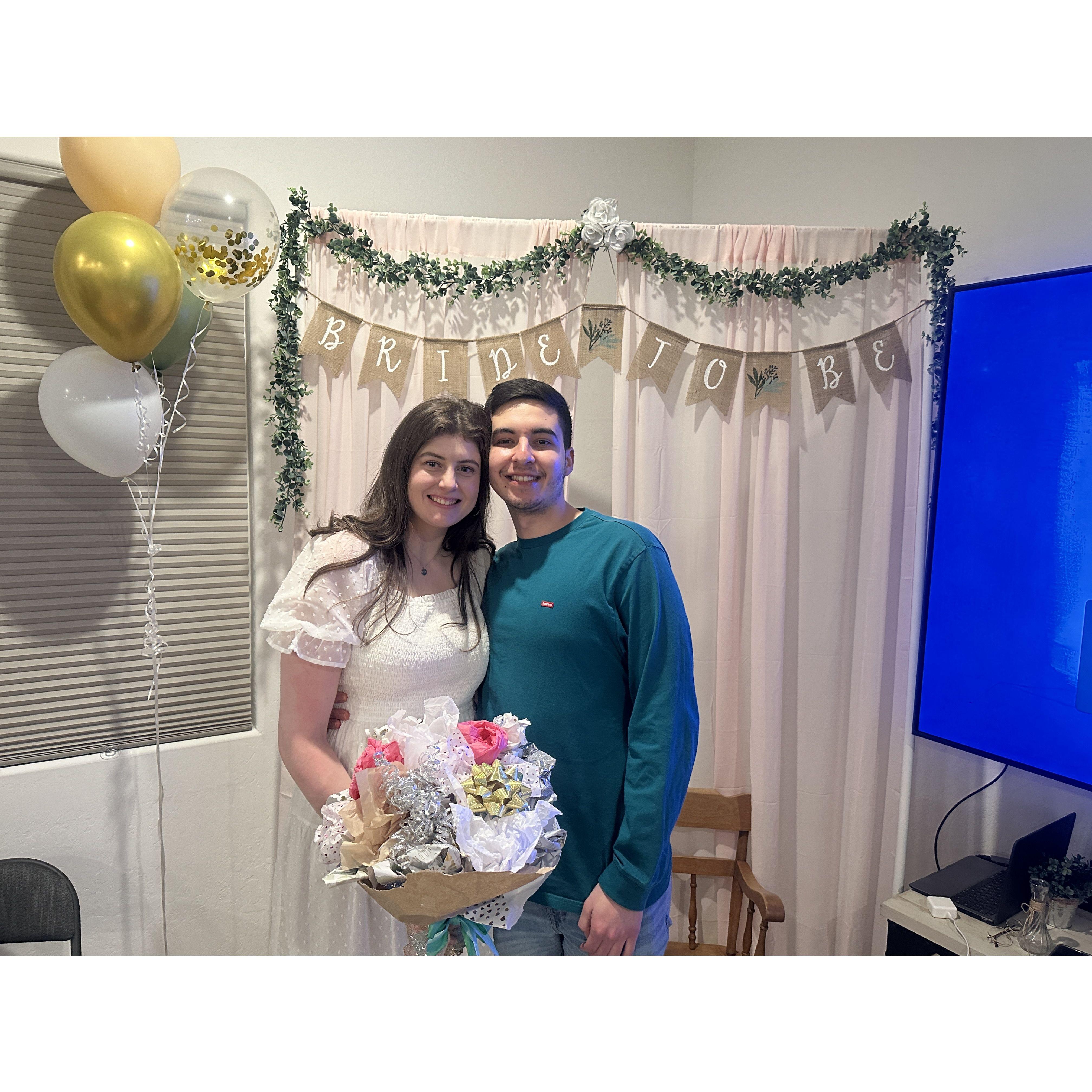 Celebrating our engagement at the bridal shower.