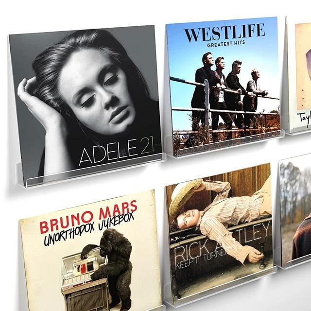 Vinyl Record Shelf Wall Mount 6 Pack, 12 inch Clear Acrylic Album Record Holder for Daily LP Listening, Vinyl Record Display with Installation Hardware