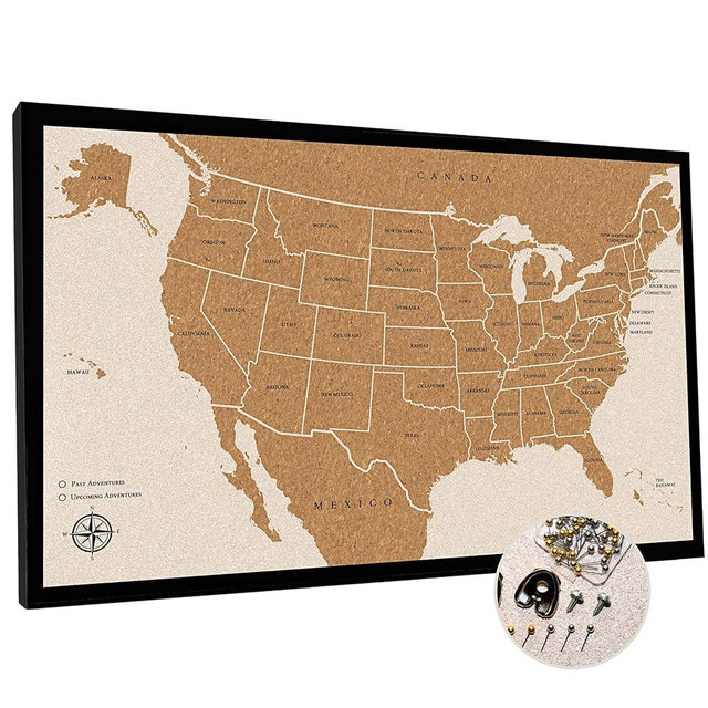 Push Pin USA Travel Map – Large 30" x 20" United States Pin Board with Premium Push Pins – Cork Display for Tracking U.S. Adventures – Unique Gift for Travelers, Couples, and Families