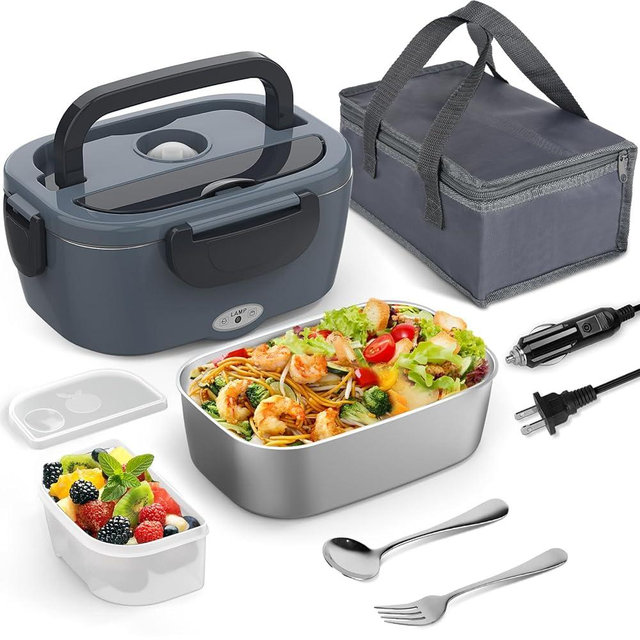 Heated Lunch Box for Adults, 60-80W Electric Lunch Box for Car/Truck, Portable Food Warmer, Heating Lunch Box for Work, Electric Lunchbox Food Heated for Men, 304 SS Container Christmas Gift