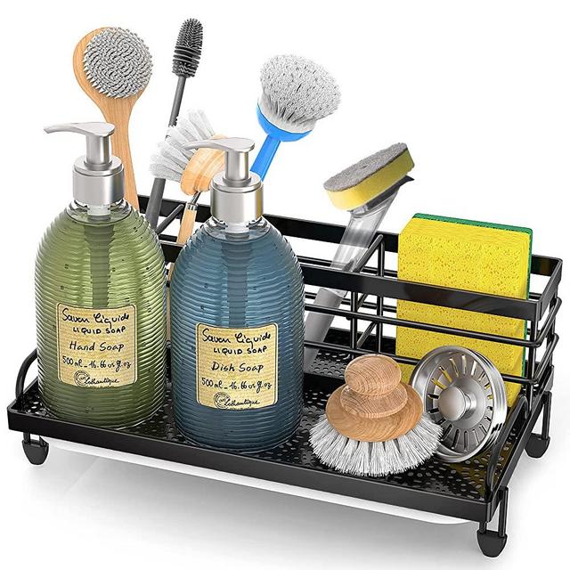 Kitchen Sink Caddy Sponge Holder Scratcher Holder Cleaning Brush Holder Sink Organizer(Grey)