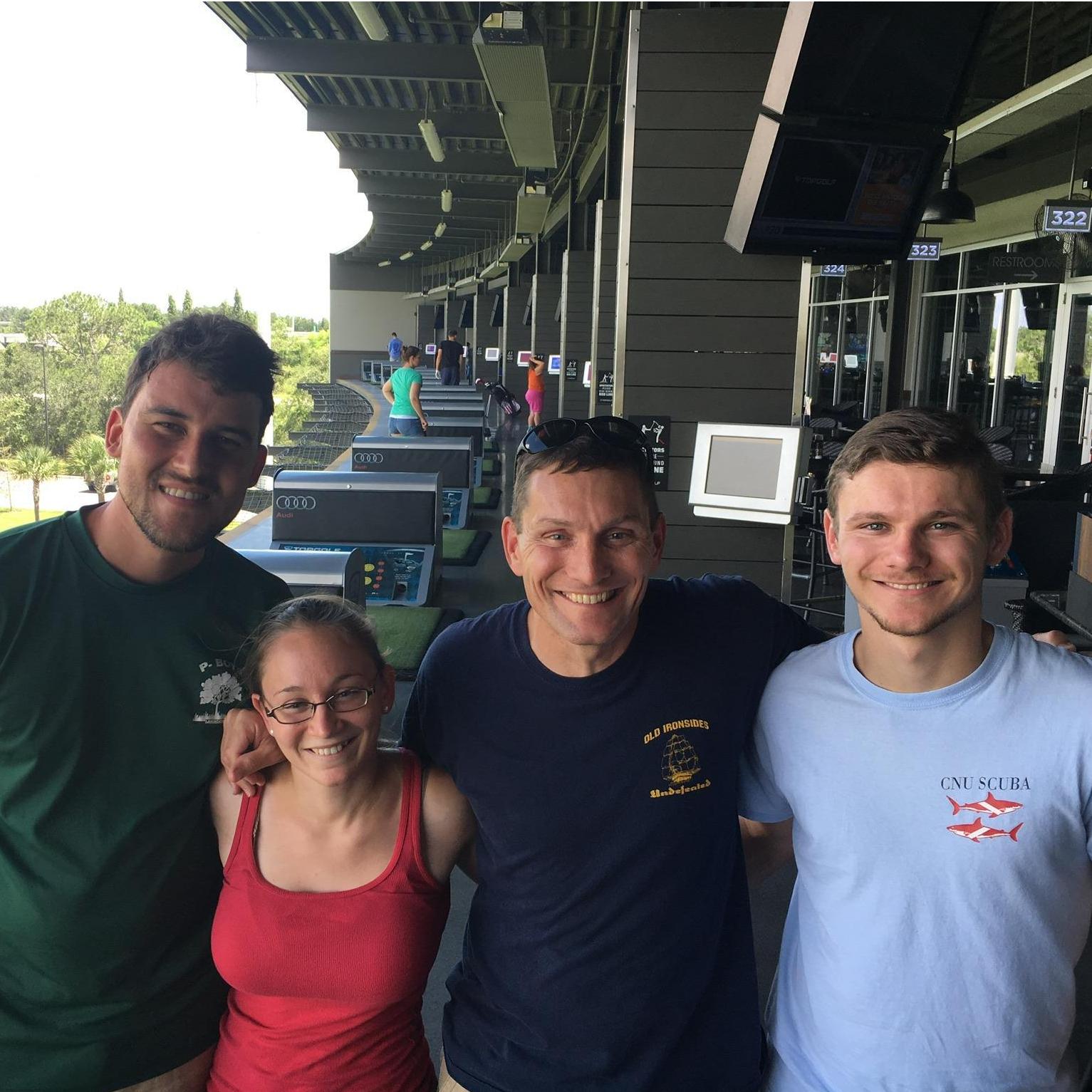 We took a 2-week trip in August 2017, the 1st week to visit Katie's Dad and family in Florida and the 2nd to visit Max's family in New England. Here we are at Top Golf with Katie's dad and brother!