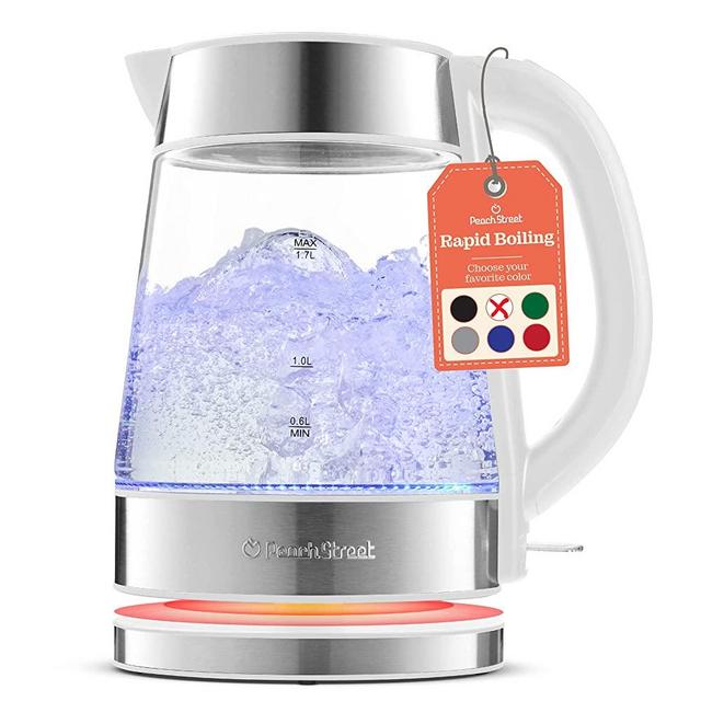 Speed-Boil Water Electric Kettle, 1.7L 1500W, Coffee & Tea Kettle Borosilicate Glass, Wide Opening, Auto Shut-Off, Cool Touch Handle, LED Light. 360° Rotation, Boil Dry Protection