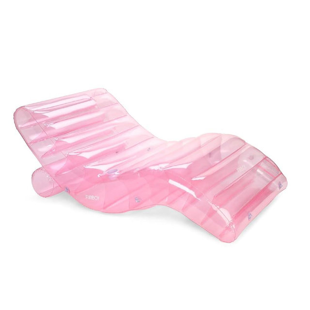 FUNBOY Giant Inflatable Luxury Clear Pale Pink Chaise Lounger, Chair Pool Float for Adults, Transparent Seaglass Green Material, Perfect for a Summer Pool Party