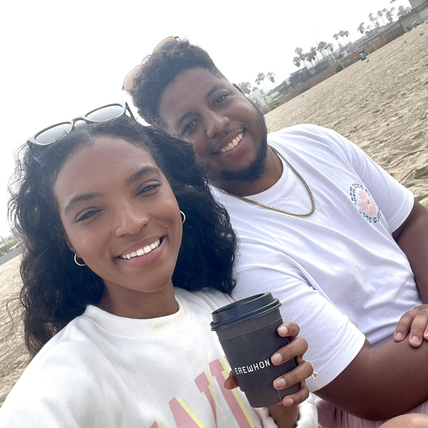 Coffee date on the beach. Fun fact: Scootered from Venice Beach to the Santa Monica Pier and Jordy fell into a bush moments after this photo was taken.