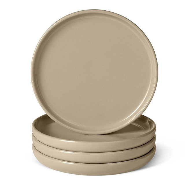Amazon Basics Glazed Stoneware Salad Plates, Ceramic 4-Piece Set, Microwave and Dishwasher-Safe, 8.3 in., Linen Gray