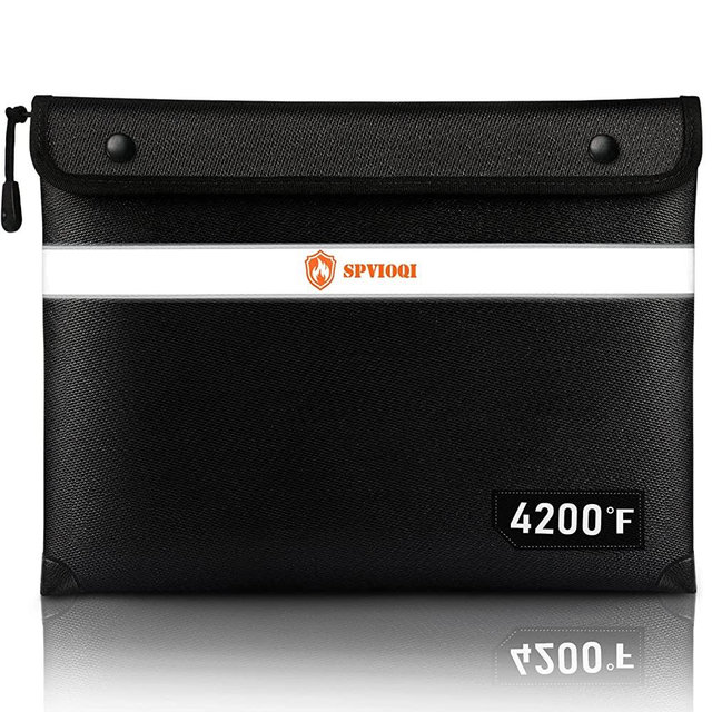 SPVIOQI Fireproof Document Bag with Heat Insulated (4200°F), Fireproof Money Bag for Cash with Zipper and Reflective Strip, 13.9” X 10.6” Fireproof Safe Storage Pouch for Valuables