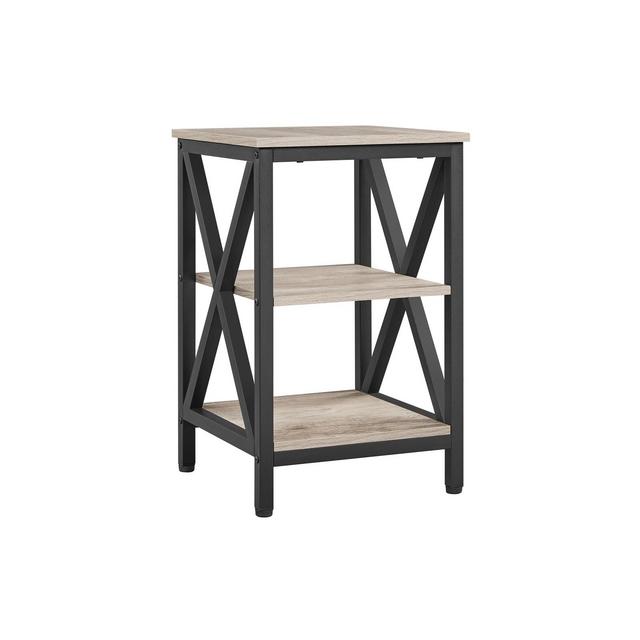Yaheetech 3 Tier Sofa Side End Table with Shelf ,X Shape Metal Frame for Living Room-Gray