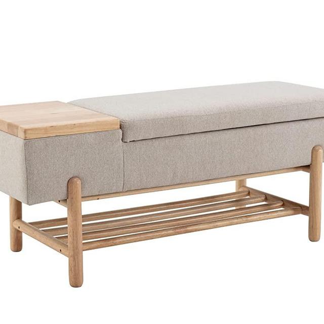 Shunzhi Modern Entryway Bench Upholstered Flip-Top Shoe Storage Bench Linen Fabric Ottoman Bench End of Bed Bench with Wood Frame/Shelf for Living Room/Bedroom/Hallway,46.5 Inches, Beige
