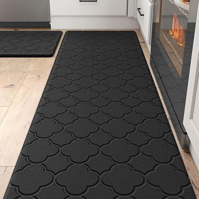 DEXI Kitchen Rugs Anti Fatigue Mats for Floor Cushioned Runner Rug Non Skid Comfort Foam Standing Mat for Office, Sink, 2 Pieces Set 17"x29"+17"x59", Black