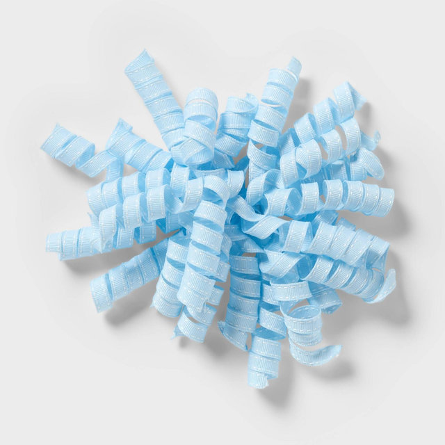 7" Fabric Curly Gift Bow Light Blue/White - Spritz™