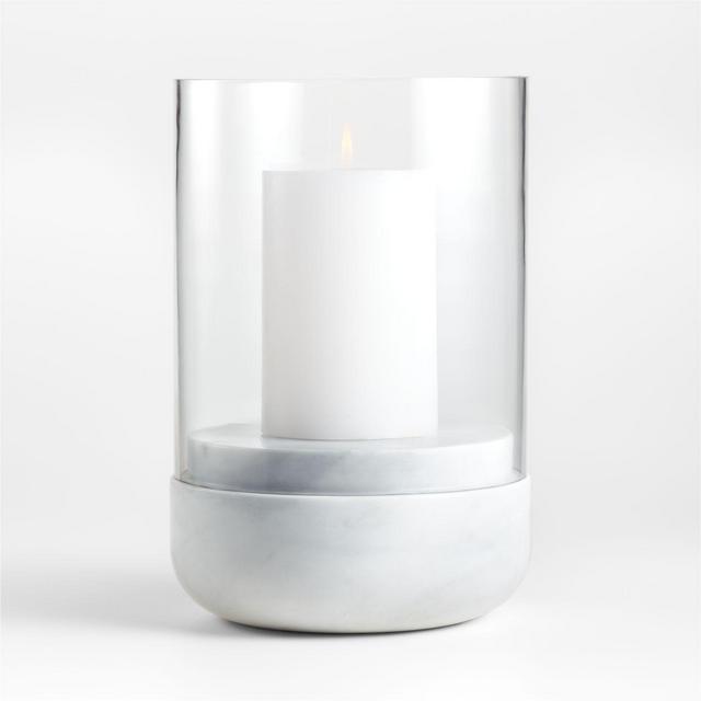 Curve Marble and Glass Hurricane Candle Holder 12.5"