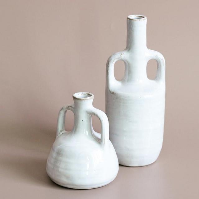 White Vases for Decor - White Ceramic Vase Set of 2 - Modern Decorative Vases - Flower Vase Set for Bookshelf Or Tabletop - Boho Or Farmhouse Home Decor - Small Vases